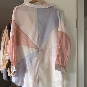 Free People Pastel Geometric Button-Down Shirt in Pink, Blue, Cream